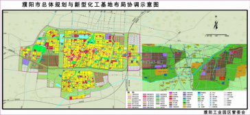 图为濮阳市总体规划与新型化工基地布局协调示意图